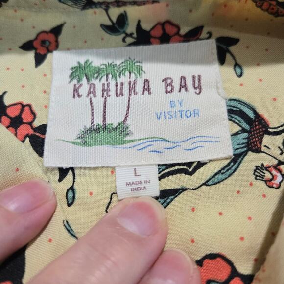Kahuna Bay Hula Girl Print Aloha Hawaiian Shirt Men's Size L - Picture 6 of 10